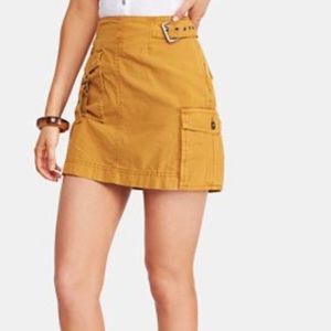FREE PEOPLE MINI SKIRT - ERIKA UTILITY CARGO YELLOW GOLD MINI SKIRT 4 NEW